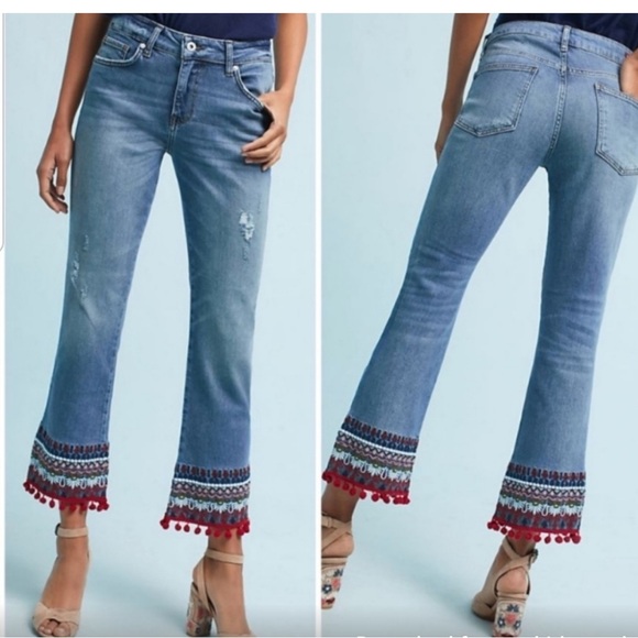 Pilcro and the Letterpress Denim - Pilcro and the Letterpress Blue Cropped Jeans with Red Trim